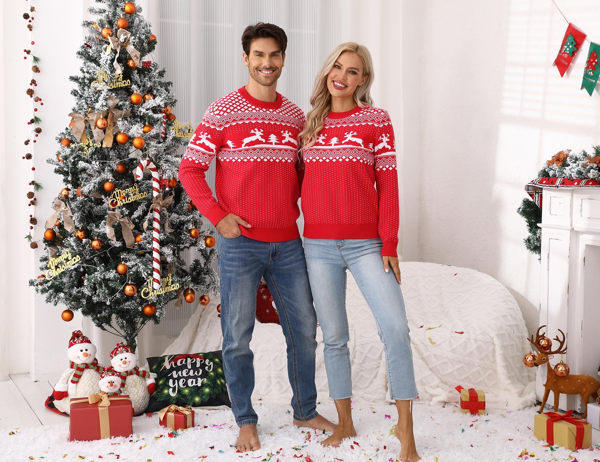 Maglione natalizio da uomo Garvee, brutto, girocollo, con renna, unisex, rosso, XXL, caldo e confortevole.