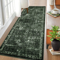 Tappeto antiscivolo a pelo corto Garvee Boho per cucina, corridoio, camera da letto, 80x150 cm, verde scuro vintage