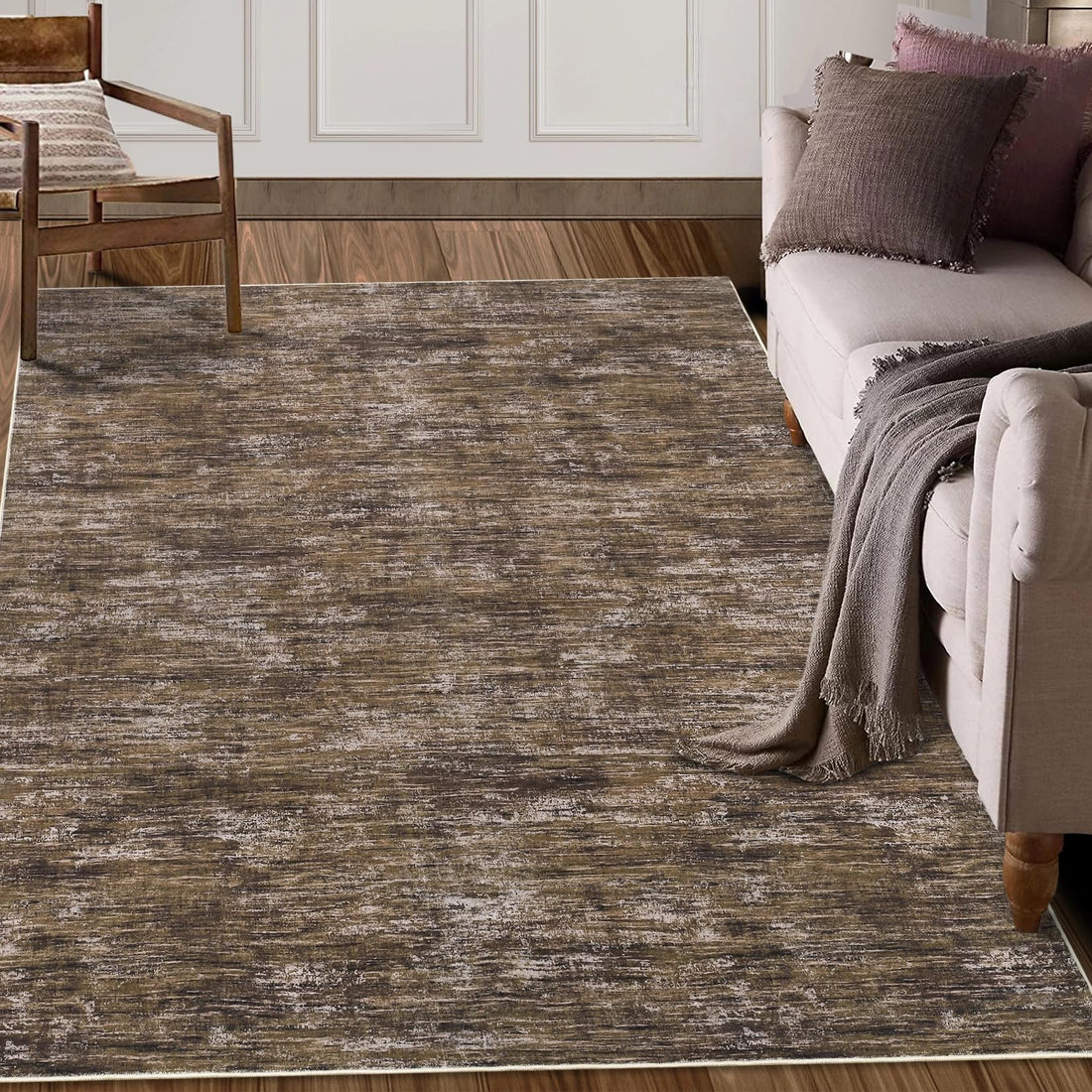 Tappeto moderno Garvee 120x170 cm marrone per soggiorno, camera da letto, ufficio, antiscivolo, lavabile in lavatrice