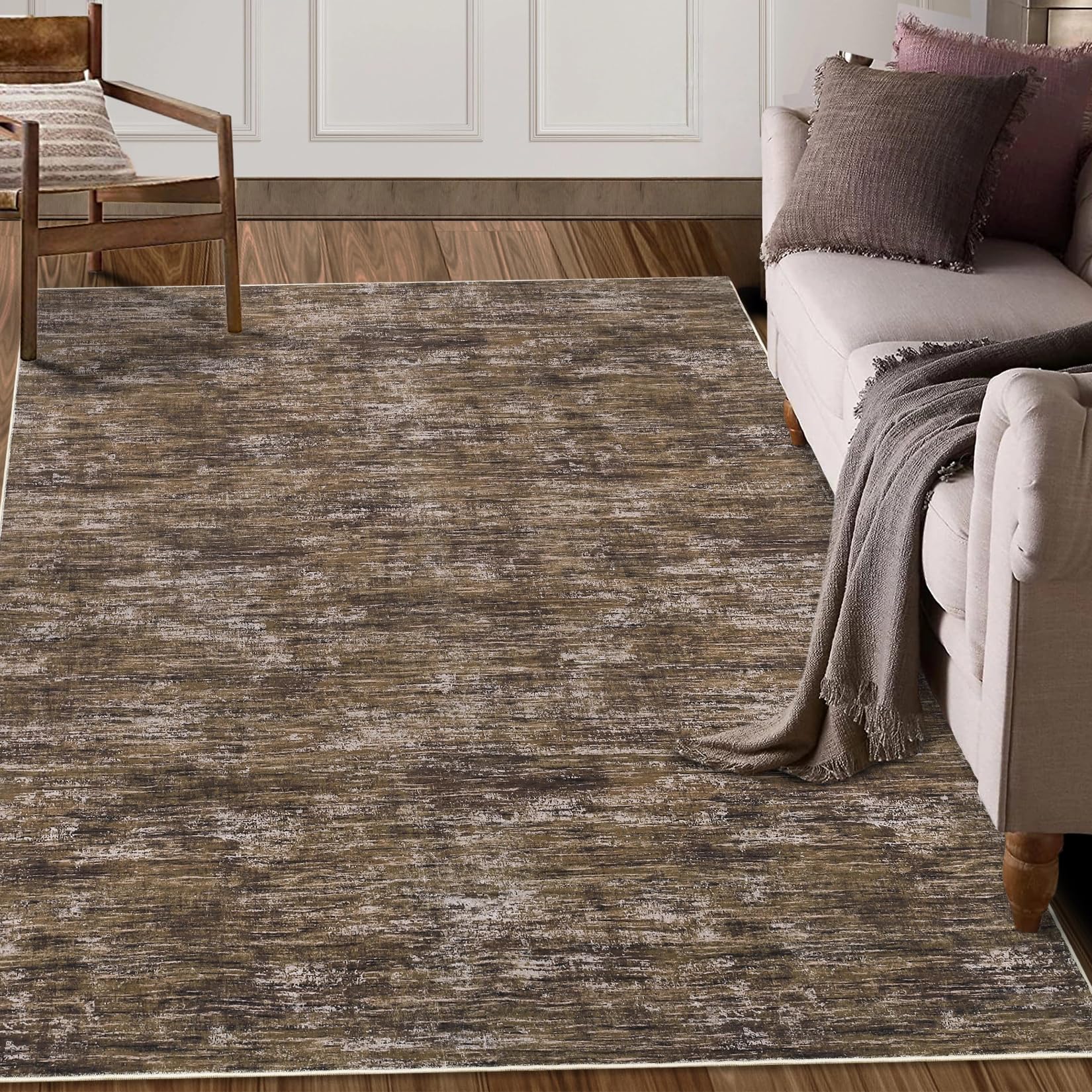 Tappeto moderno Garvee 120x170 cm marrone per soggiorno, camera da letto, ufficio, antiscivolo, lavabile in lavatrice