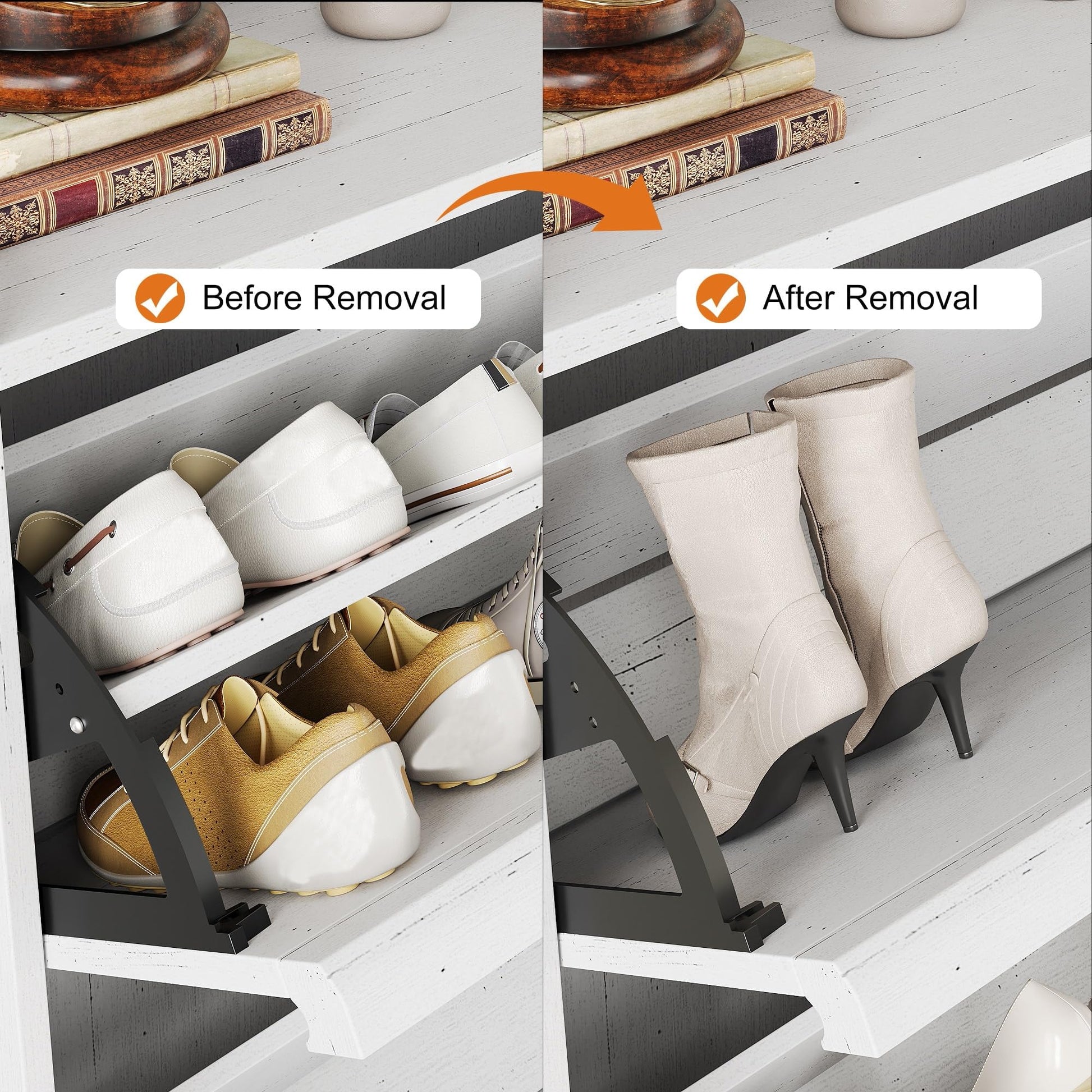 Scarpiera Garvee con 2 cassetti a scomparsa, ripiano regolabile, legno MDF per corridoio e soggiorno, bianco, ampio spazio di archiviazione, antiribaltamento