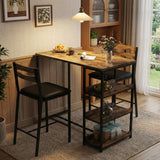 Set da Pranzo Garvee 3 Pezzi con Mensole, Tavolo 91,4 cm e 2 Sedie Imbottite, Design Salvaspazio, Melamina Resistente, Cuscini in Pelle PU, per Cucina e Sala da Pranzo