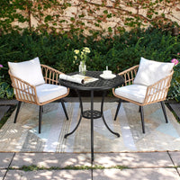 Tavolo da bistro da giardino Garvee rotondo da 24" con foro per ombrellone da 2" in alluminio resistente a tutte le intemperie, ferro robusto, nero classico, balcone e giardino