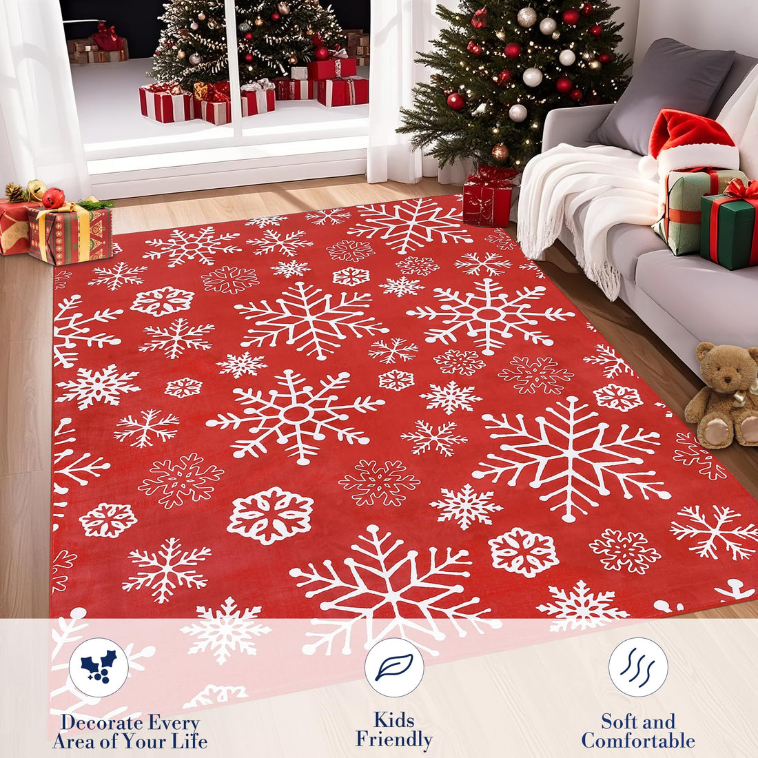 Tappeto natalizio per interni Garvee con motivo a fiocco di neve, antiscivolo, lavabile, morbido, anti-pelucchi per bagno e cucina, decorazione festiva