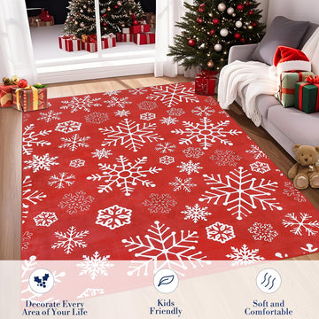 Tappeto natalizio per interni Garvee con motivo a fiocco di neve, antiscivolo, lavabile, morbido, anti-pelucchi per bagno e cucina, decorazione festiva
