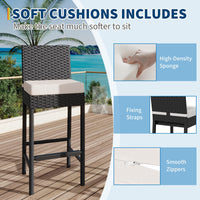 Set di 2 sgabelli da bar per esterni in vimini Garvee - Ergonomici e resistenti alle intemperie - Struttura in rattan PE e acciaio - Altezza seduta 28" - Per giardino e patio - Nero