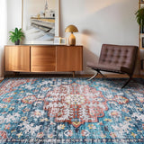 Garvee Tappeto Lavabile a Macchina con Motivo Floreale Vintage, Antiscivolo, 240x340cm, per Soggiorno e Camera - Blu