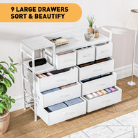 Cassettiera Garvee con 9 cassetti in tessuto, multifunzionale per camera da letto e soggiorno, 100x30x86 cm, bianco