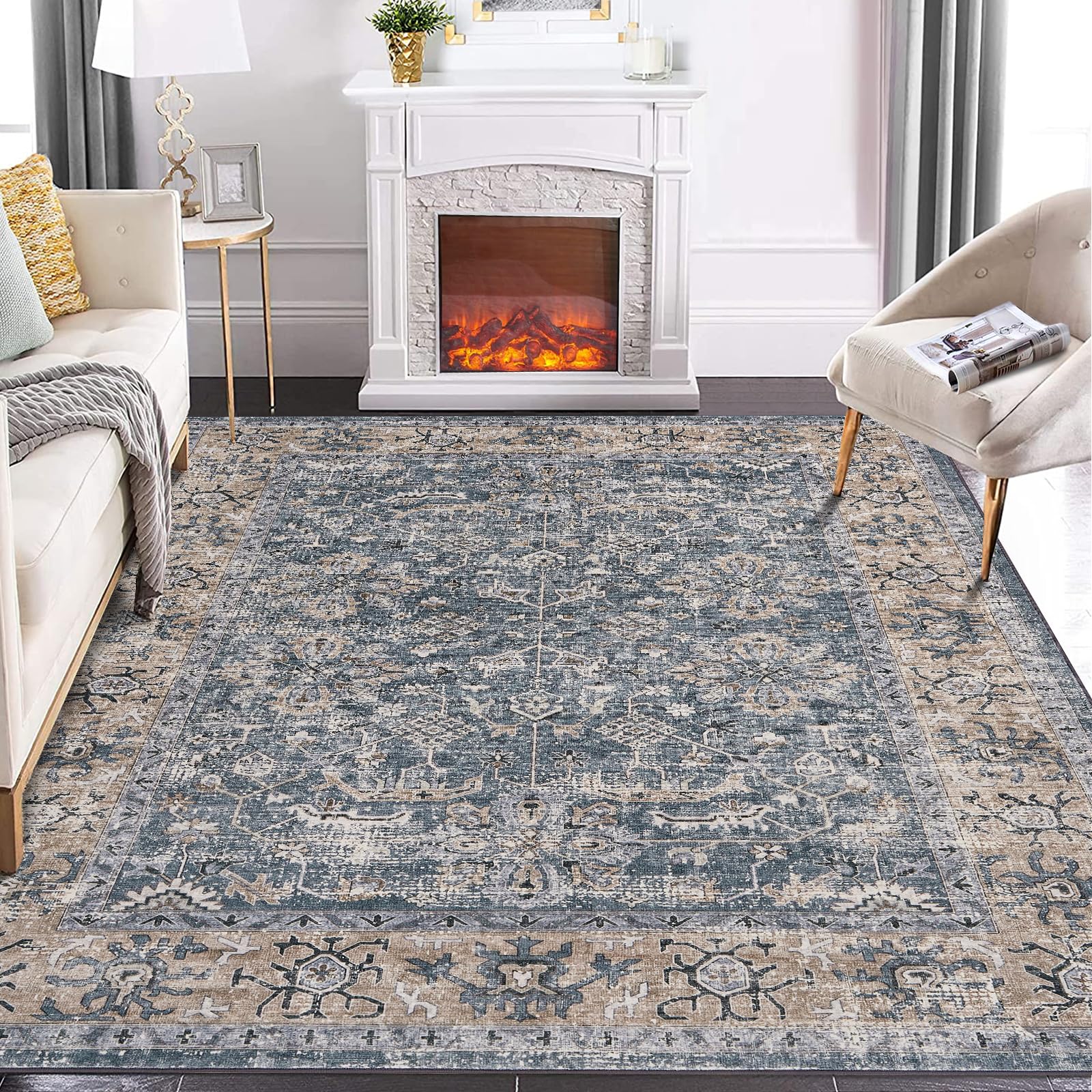 Tappeto lavabile Garvee 80 x 150 cm marrone-grigio cashmere-cotone boho vintage soggiorno sala da pranzo