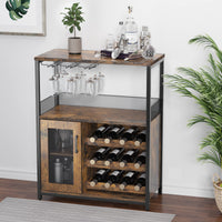 Mobile bar per vino Garvee a 3 ripiani con portabottiglie rimovibile, portabicchieri e porta a rete per cucina e soggiorno, 27,2"L x 13,8"P x 36,2"A, MDF e ferro, versatile
