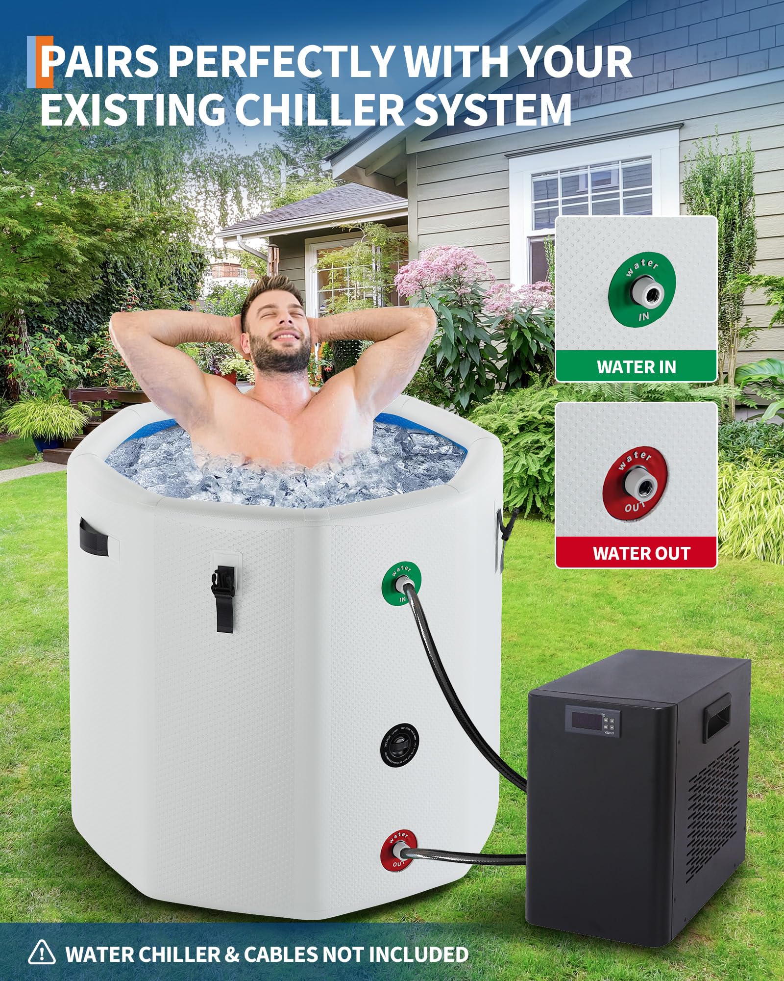 Vasca da bagno ghiacciata Garvee per atleti, XXL, 186 galloni, PVC di grado militare, coperchio isolato, portatile, per fitness e svago, compatibile con refrigeratori d'acqua