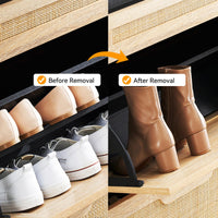 Scarpiera Garvee con 2 ante a ribalta e 1 cassetto, regolabile, in legno e rattan, per corridoio e ingresso, 24x40,3 pollici, colore naturale