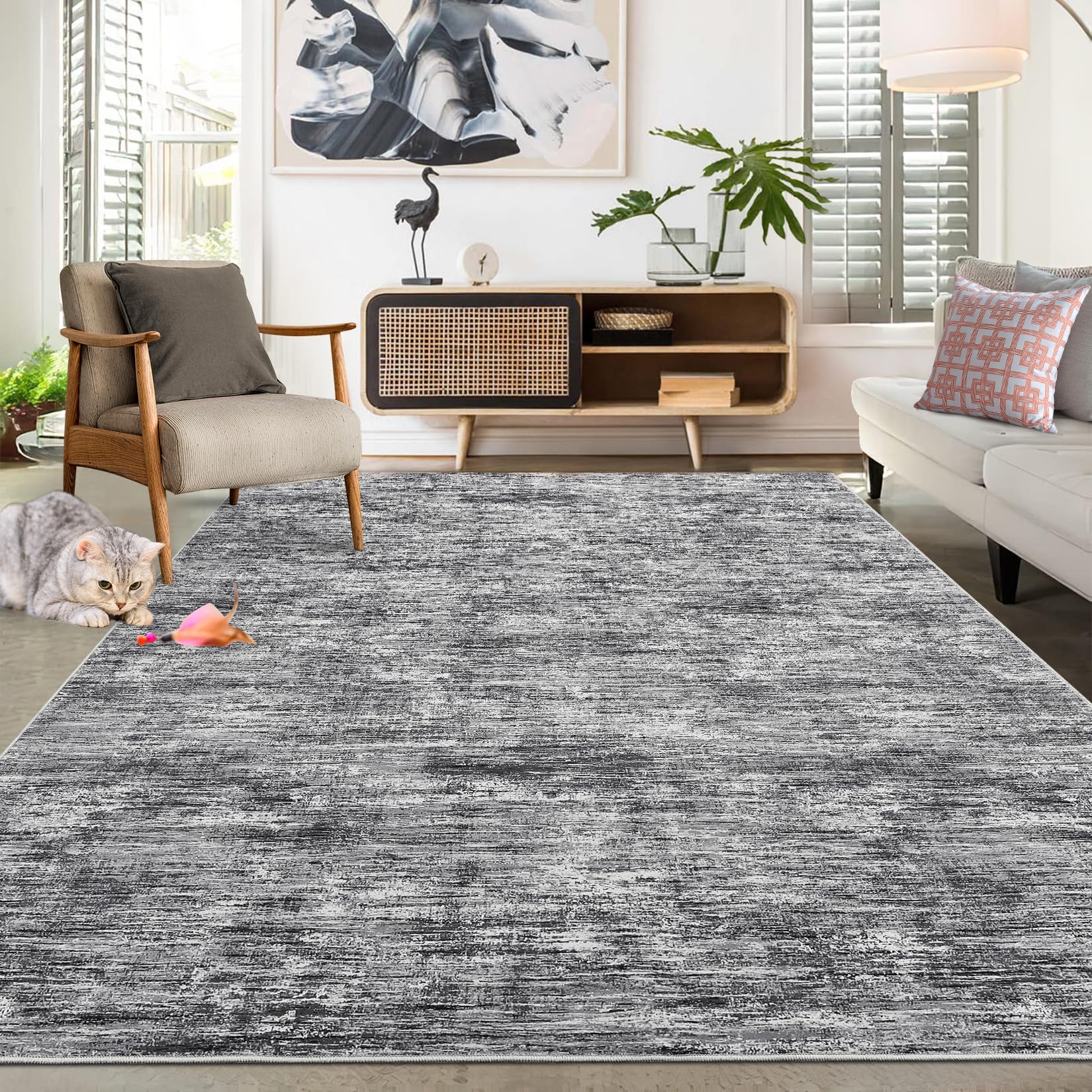 Tappeto rettangolare grande Garvee, morbido, lavabile in lavatrice, moderno, per camera da letto, grigio chiaro, 160 x 230 cm