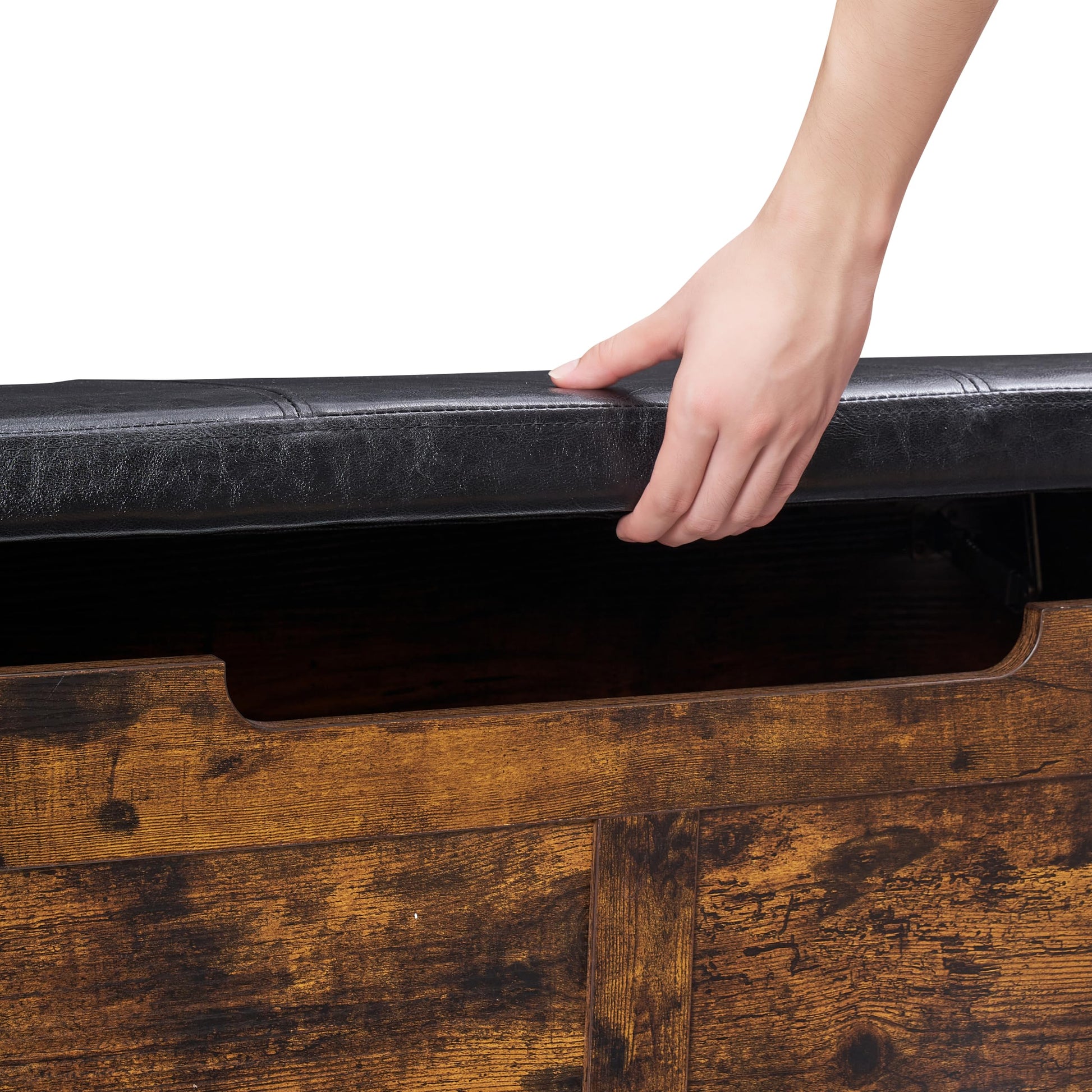 Panca portaoggetti Garvee con sportello di sicurezza, contenitore per giocattoli in legno rustico per corridoio e soggiorno, marrone, stile fattoria, robusto, versatile