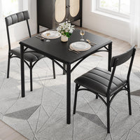 Set da pranzo Garvee per 2 persone con sedie imbottite, MDF robusto e acciaio, nero rustico, salvaspazio, per stanze piccole