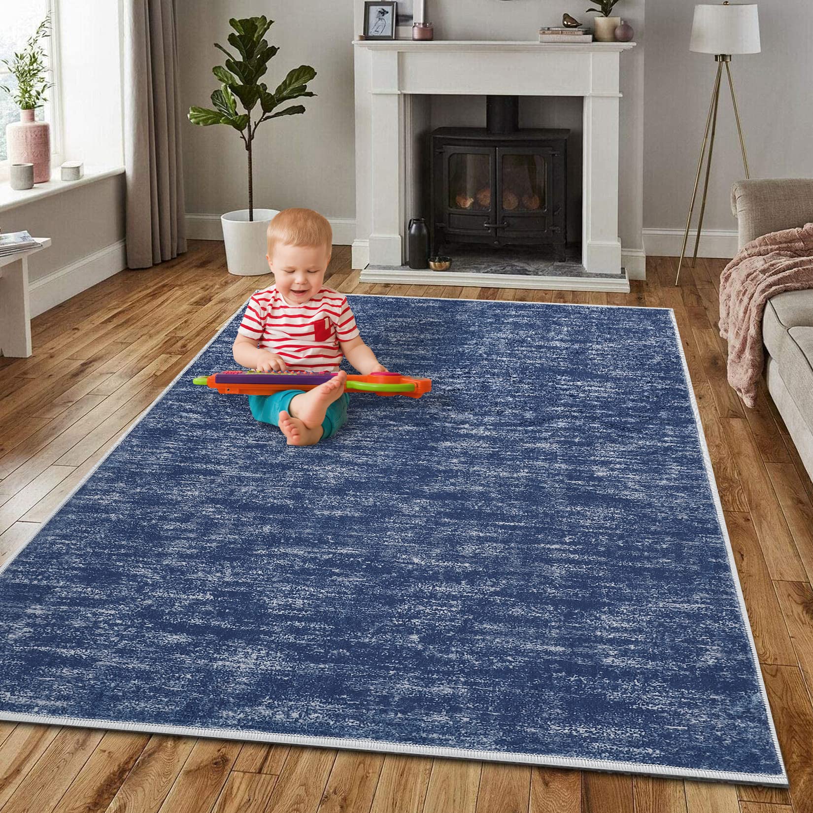 Tappeto Garvee lavabile in lavatrice, antiscivolo, morbido, piatto, soggiorno, camera da letto, 160x230 cm, blu