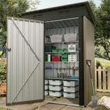 Garvee Casetta Attrezzi in Acciaio Zincato 152x91cm, Porta Singola, Tetto Inclinato, Antiruggine, Ventilata, Per Giardino e Esterni, Compatta, Facile Montaggio - Marrone