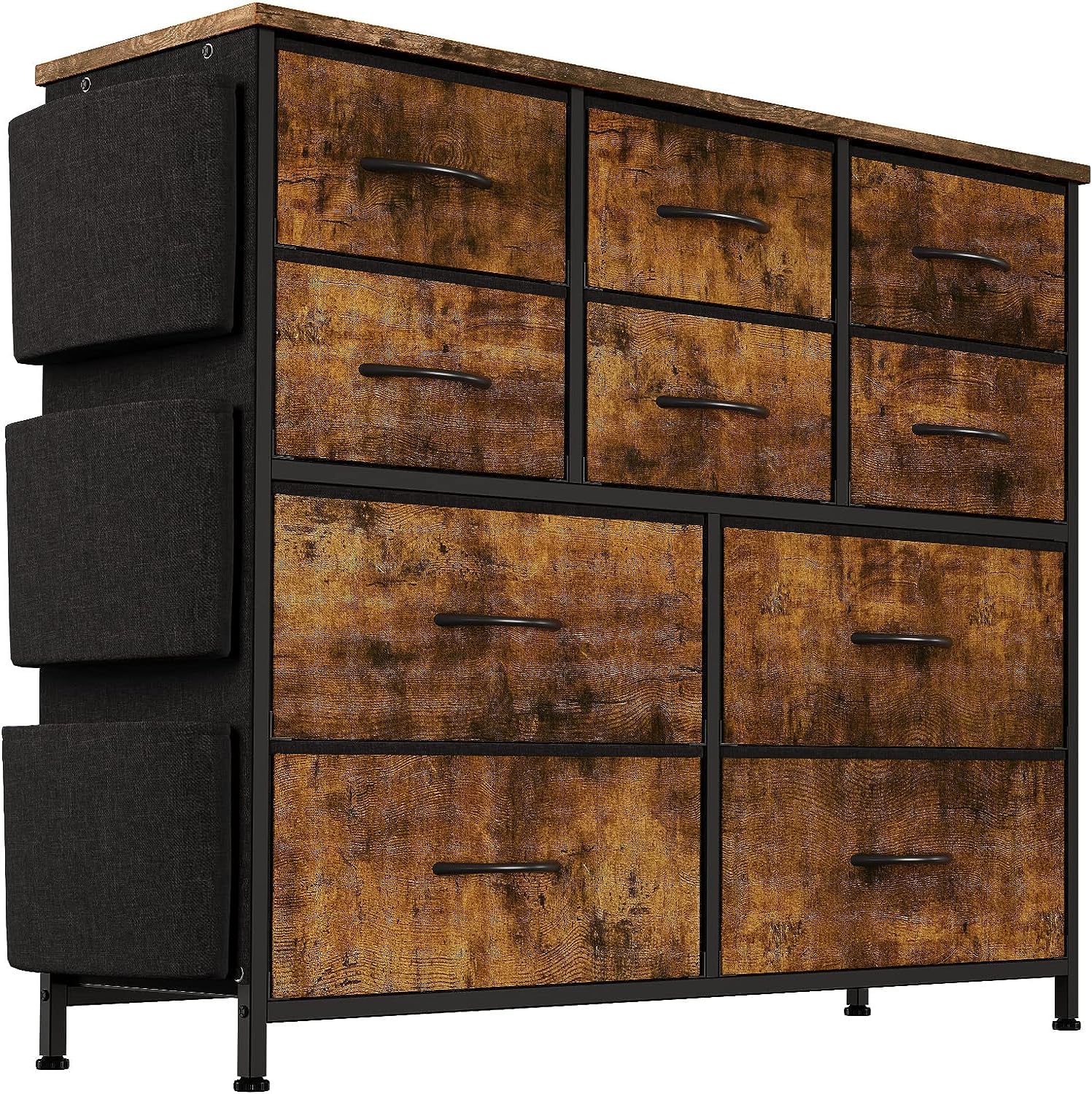 Cassettiera GARVEE per camera da letto, mobiletto portaoggetti in tessuto con struttura in metallo, cassettiera moderna decorativa in legno con 10 cassetti per camera da letto, corridoio, marrone