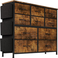 Cassettiera GARVEE per camera da letto, mobiletto portaoggetti in tessuto con struttura in metallo, cassettiera moderna decorativa in legno con 10 cassetti per camera da letto, corridoio, marrone