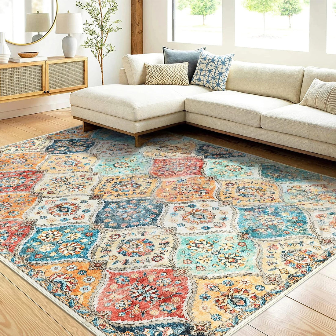 Tappeto da corridoio Garvee 160 x 230 cm, lavabile, motivo floreale vintage, per camera da letto e cucina, antiscivolo