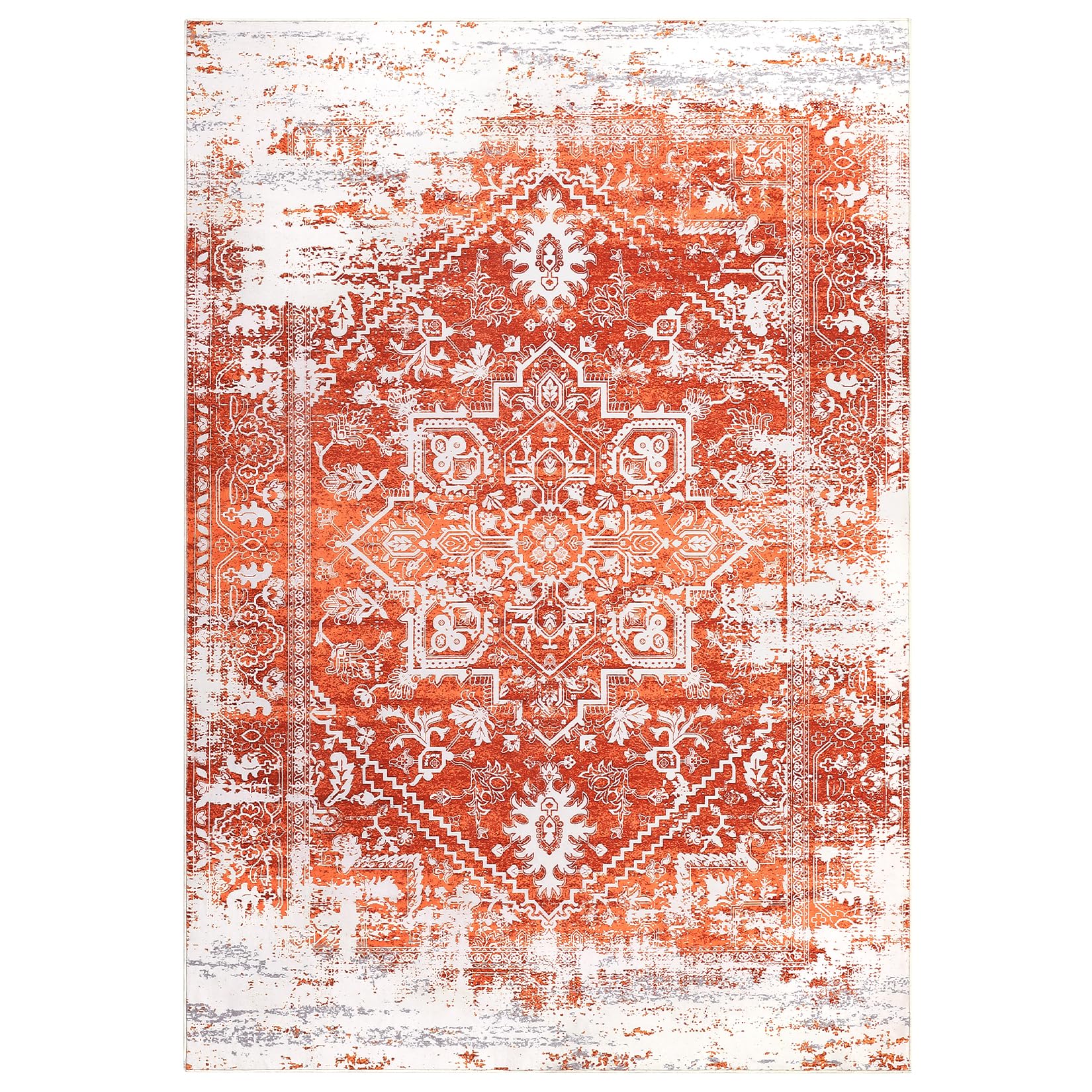 Tappeto da collezione Garvee, design orientale anticato, 120 x 170 cm, arancione, facile da pulire e senza pelucchi, per soggiorno e camera da letto