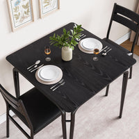 Tavolo da pranzo Garvee per 2 persone con sedie imbottite, piano in MDF, struttura in metallo, salvaspazio, ideale per stanze piccole, quadrato, nero