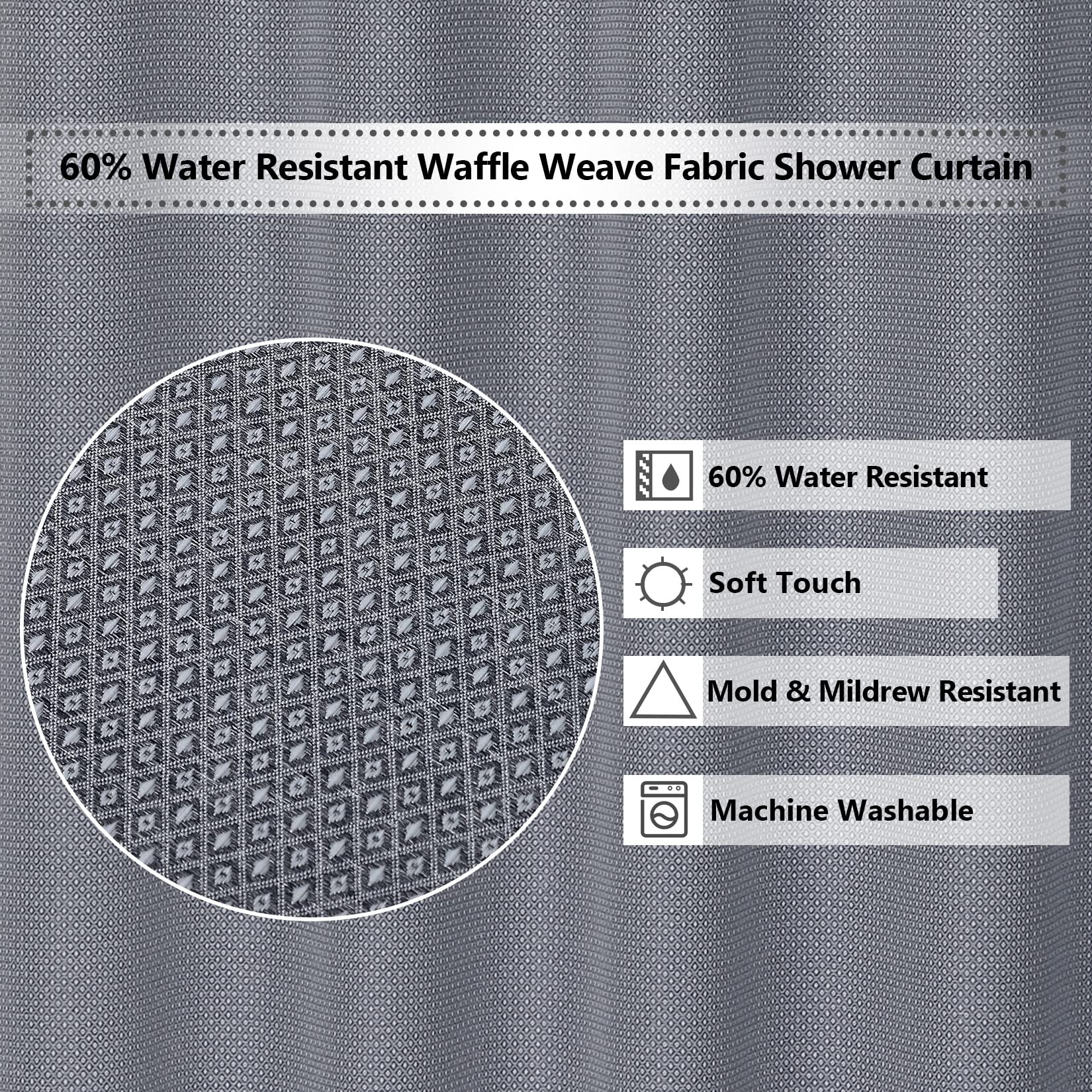 Tenda da doccia Garvee in tessuto di lino, idrorepellente, trama a nido d'ape, 72x72 pollici, bagno, hotel di lusso, occhielli antiruggine