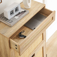 Scarpiera pieghevole Garvee con 3 cassetti e 1 cassetto, organizer per scarpe in rattan per corridoio e soggiorno, in rovere, salvaspazio