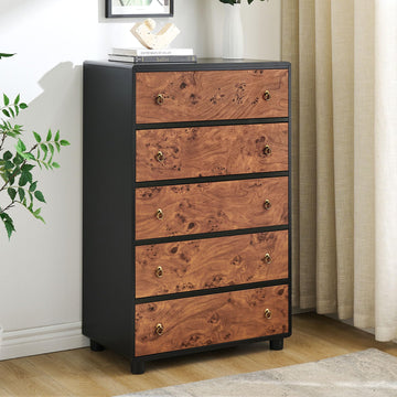 Cassettiera moderna Garvee a 5 cassetti con maniglie in metallo vintage per camera da letto e soggiorno, 117 cm, rovere naturale