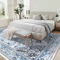 Garvee Teppich Vintage Orient-Design Rutschfest Weich Polyester Wasserabweisend 200x290cm Blau Wohnzimmer Schlafzimmer