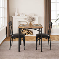 Set da pranzo Garvee per 2 persone, tavolo da cucina quadrato marrone rustico con sedie imbottite, robusto MDF e acciaio, salvaspazio
