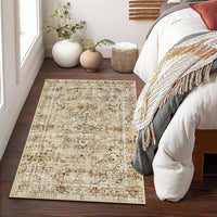 Tappeto a pelo corto Garvee Boho Vintage per soggiorno, camera da letto, 100% poliestere, antiscivolo, lavabile, marrone, 120x170 cm, design moderno
