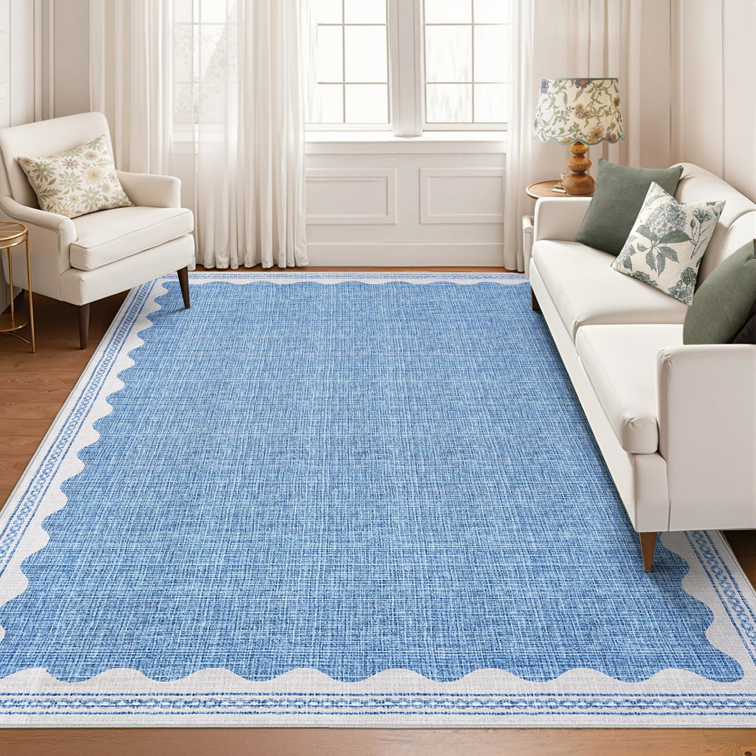 Tappeto per soggiorno Garvee grande 160x230 cm, lavabile, antiscivolo, blu