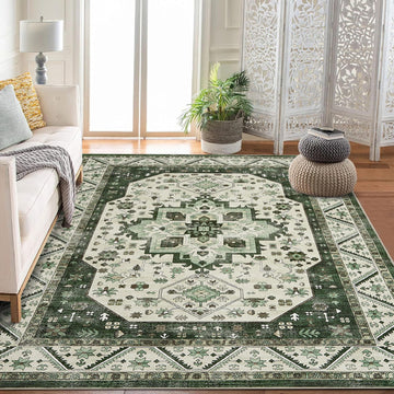 Tappeto vintage boho Garvee 120x170 cm, antiscivolo, lavabile, a pelo corto, con supporto in gomma TPR, per soggiorno, camera da letto, ufficio, beige