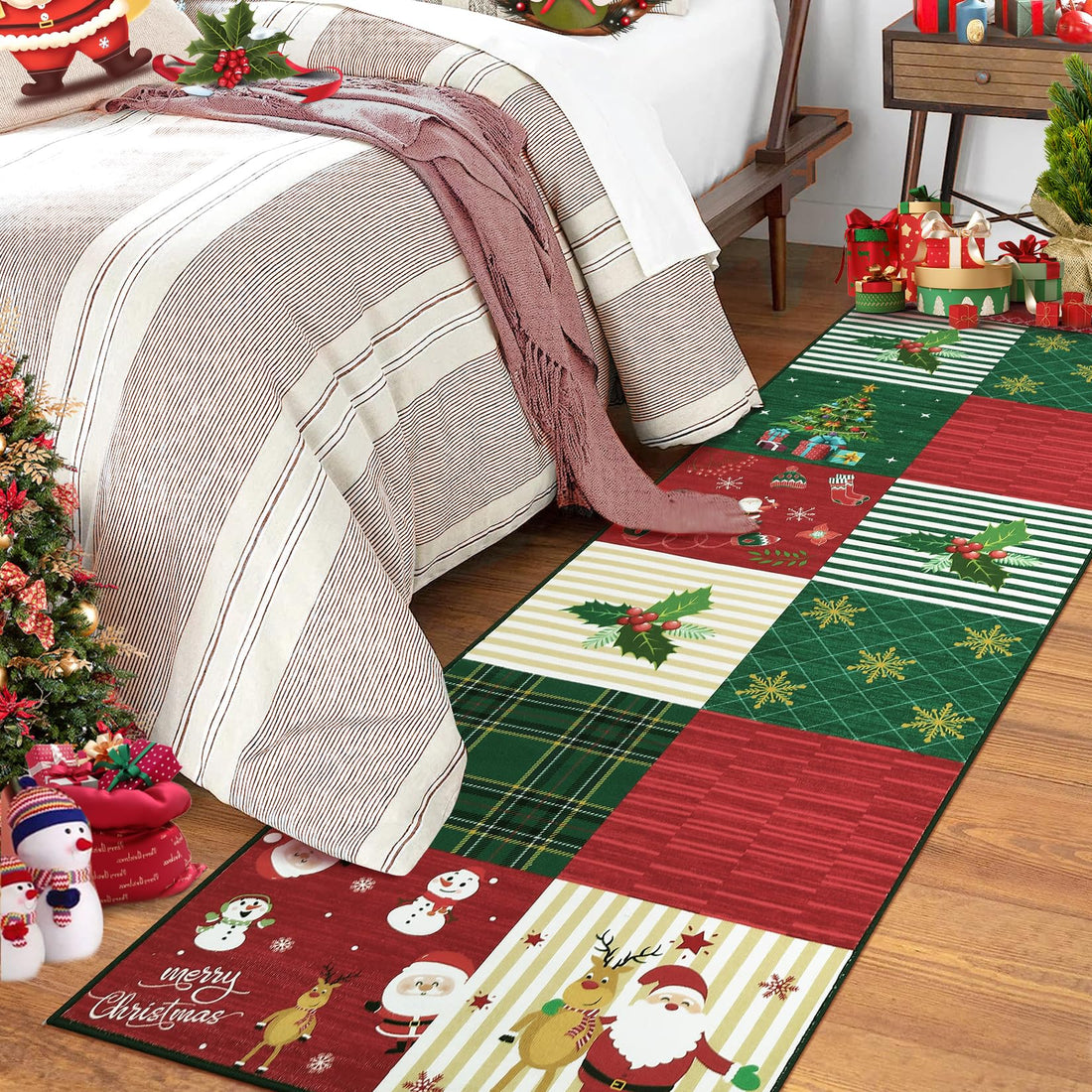 Tappeto natalizio Garvee rosso/verde antiscivolo lavabile 60 x 180 cm