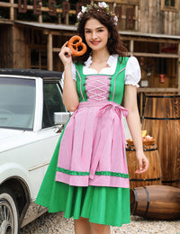 Garvee - Completo da donna in stile Dirndl midi, 2 pezzi, con abito e grembiule Dirndl per l'Oktoberfest, taglie 34-48, confezione riutilizzabile