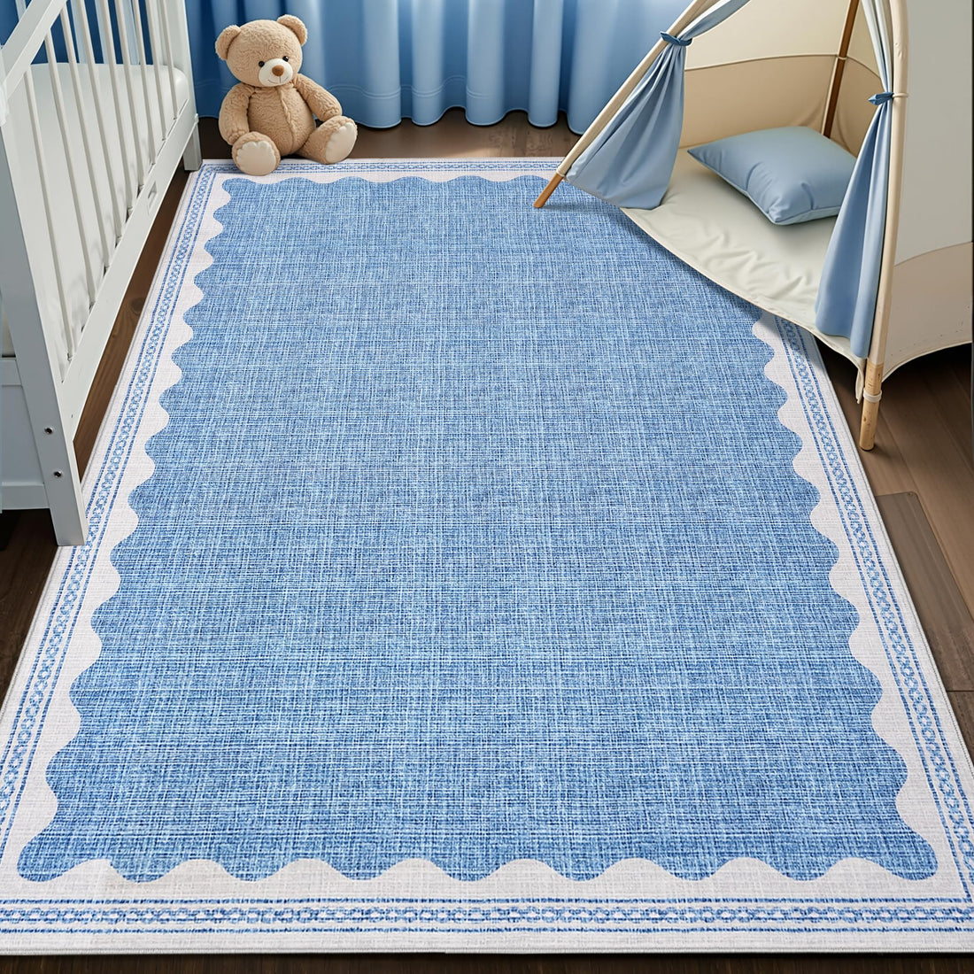 Tappeto moderno per soggiorno Garvee 120x170cm, lavabile, antiscivolo, a pelo corto, antimacchia, blu