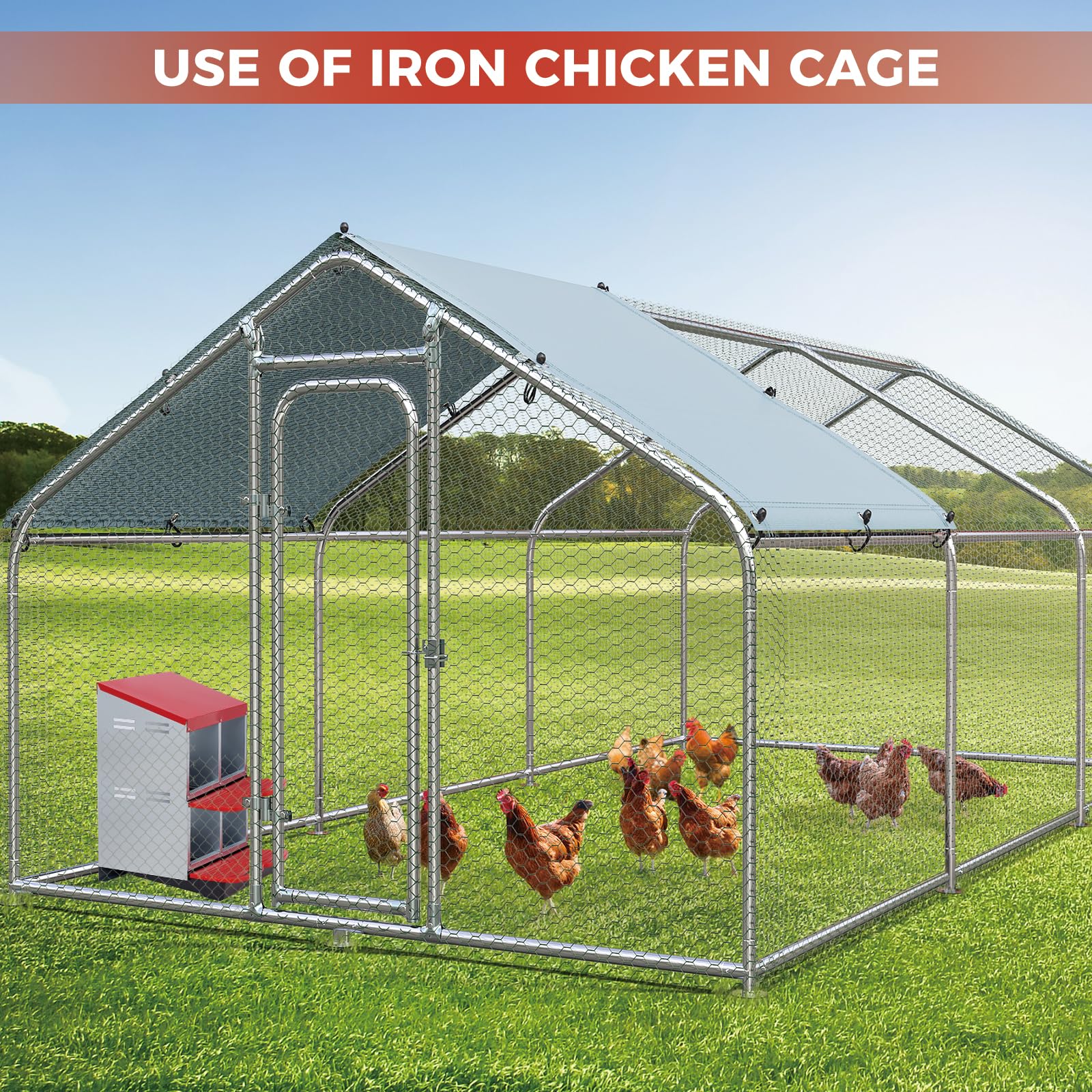 Nido per galline Garvee a 3 fori, in metallo, antiruggine, con vassoio rimovibile per fattoria e giardino, comodo e facile da pulire