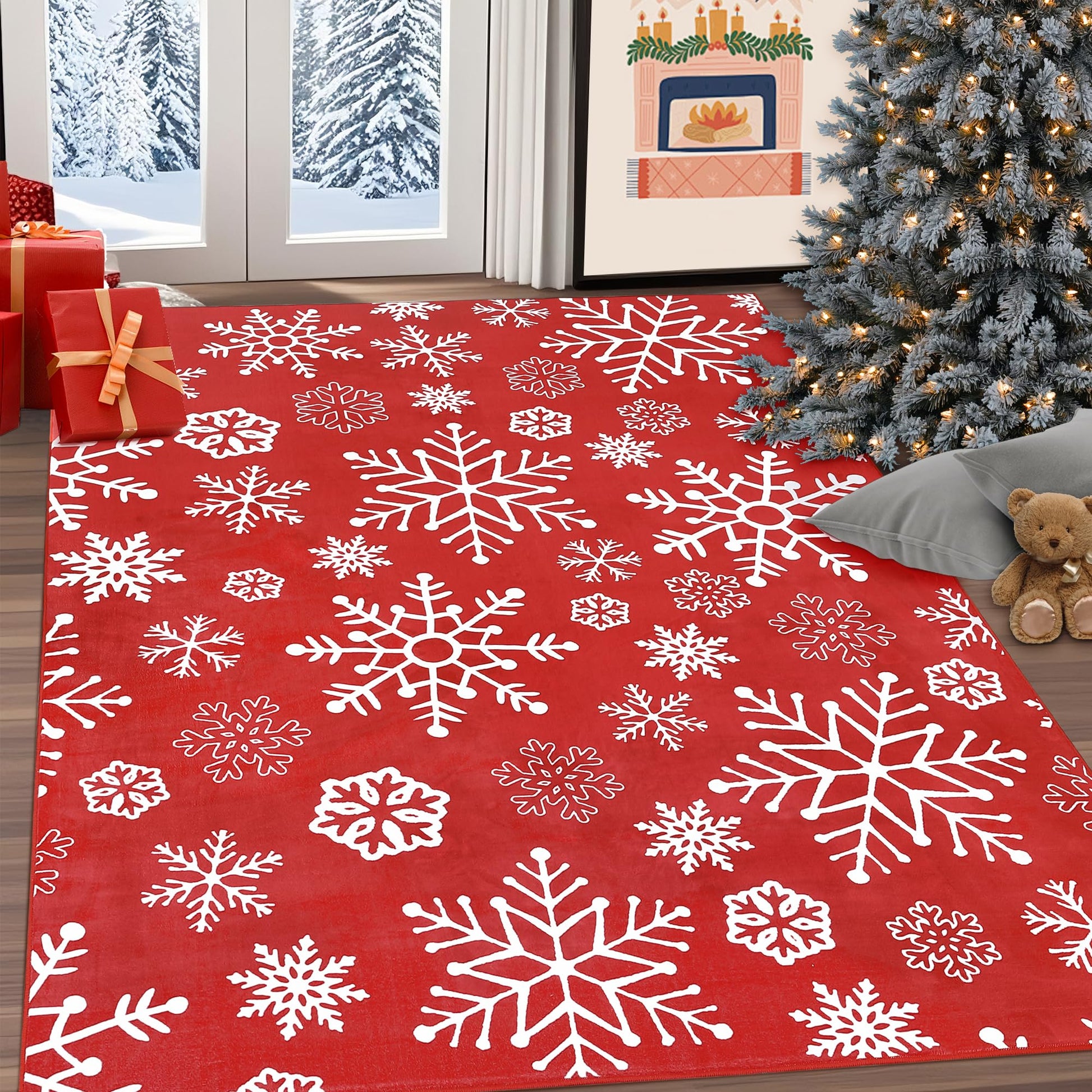 Tappeto natalizio per interni Garvee con motivo a fiocco di neve, antiscivolo, lavabile, morbido, anti-pelucchi per bagno e cucina, decorazione festiva