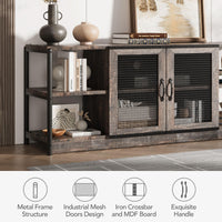 Mobile porta TV Garvee Farmhouse da 65 pollici con doppie ante in rete, ampio spazio di archiviazione, robusto per soggiorno e camera da letto, legno vintage, 70 pollici, marrone