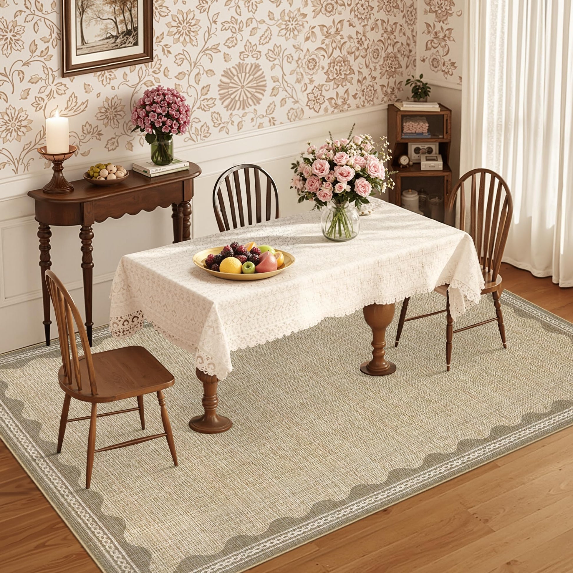 Tappeto moderno per soggiorno Garvee 120x170cm, lavabile, antiscivolo, a pelo corto, colore lino