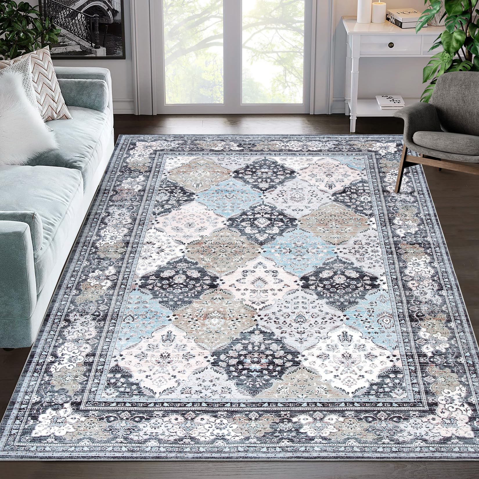Garvee Läufer Boho Tappeto Marrocc Lavabile Antiscivolo Idrorepellente Poliestere Design Vintage 120x170 cm Blu Soggiorno Ufficio