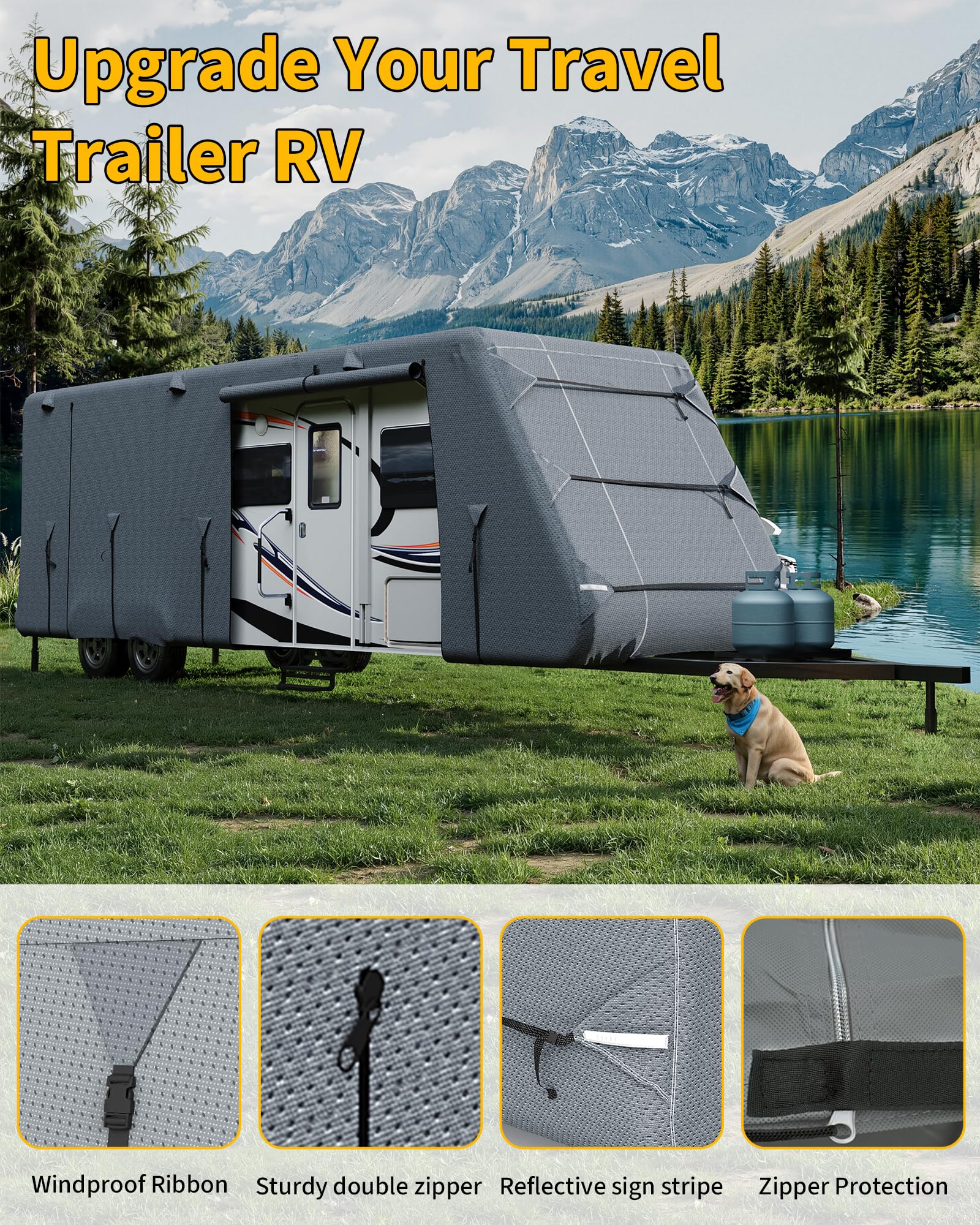 Telo copri camper Garvee, 7 strati extra spesso, antivento e impermeabile, per camper da 27'-30', include coperture per pneumatici e cinghie, traspirante