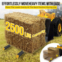 Forche per pallet con morsetto Garvee da 43 pollici e 2500 libbre, resistenti, con barra stabilizzatrice regolabile, per trattori e pale gommate, in acciaio ad alta resistenza, nere