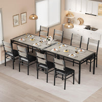 Set da pranzo Garvee per 4 persone con protezioni angolari, sedie in PU, struttura in acciaio, piano in legno, grigio, per cucina e appartamento, salvaspazio