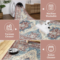 Tappeto tradizionale vintage Garvee, design orientale, antiscivolo, lavabile, 160x230 cm, ruggine, per soggiorno e sala da pranzo