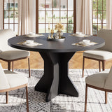 Garvee Tavolo da Pranzo Rotondo 119 cm per 4-6 Persone, Base a Pedestal Robusta, Piano MDF, Nero, Cucina e Soggiorno, Minimalista, Multifunzionale - Black
