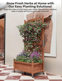 Garvee Letto da giardino rialzato in legno con traliccio e ruote per terrazza e giardino 75x33x150cm Legno di abete