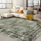 Tappeto vintage lavabile Garvee 120x170 cm verde antico per soggiorno, camera da letto, sala da pranzo, tappeti retrò, morbidi e antiscivolo, pelo corto - Verde antico