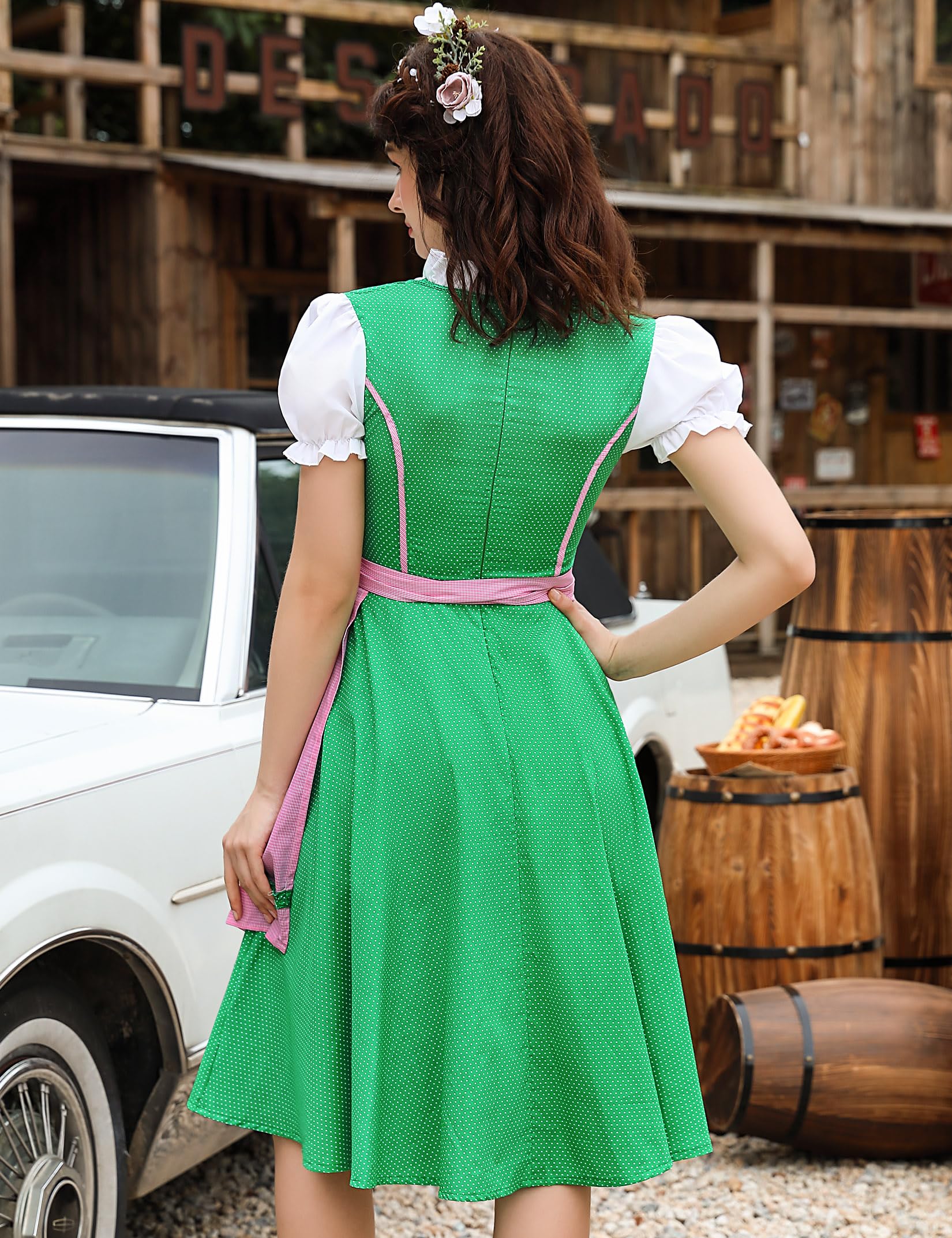Abito tradizionale femminile Garvee Dirndl, lunghezza media, due pezzi, con grembiule, taglie 34–48